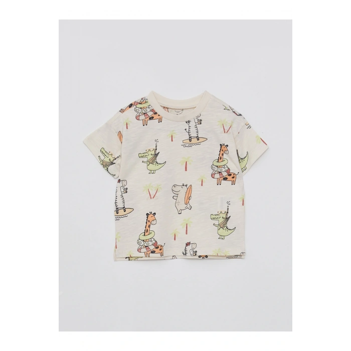 Bisiklet Yaka Kısa Kollu Baskılı Pamuklu Erkek Bebek Tişört 2li