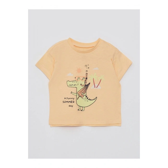 Bisiklet Yaka Kısa Kollu Baskılı Pamuklu Erkek Bebek Tişört 2li