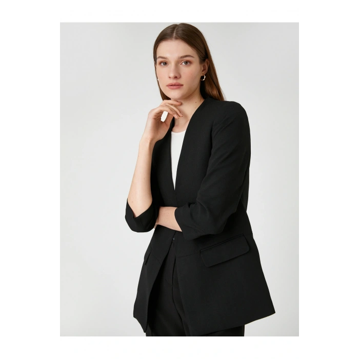 Kol Detaylı Blazer Ceket V Yaka Önü Açık