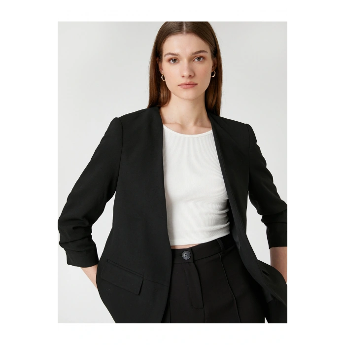 Kol Detaylı Blazer Ceket V Yaka Önü Açık