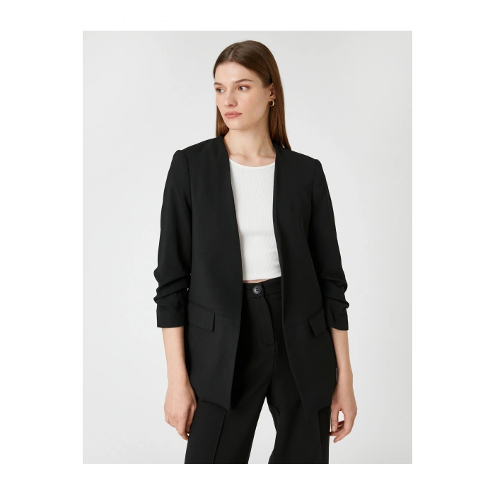 Kol Detaylı Blazer Ceket V Yaka Önü Açık