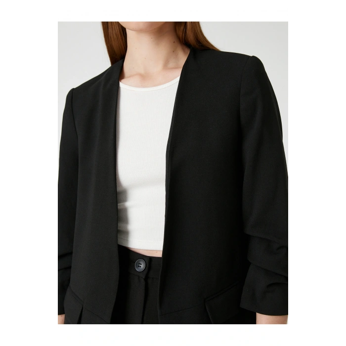Kol Detaylı Blazer Ceket V Yaka Önü Açık