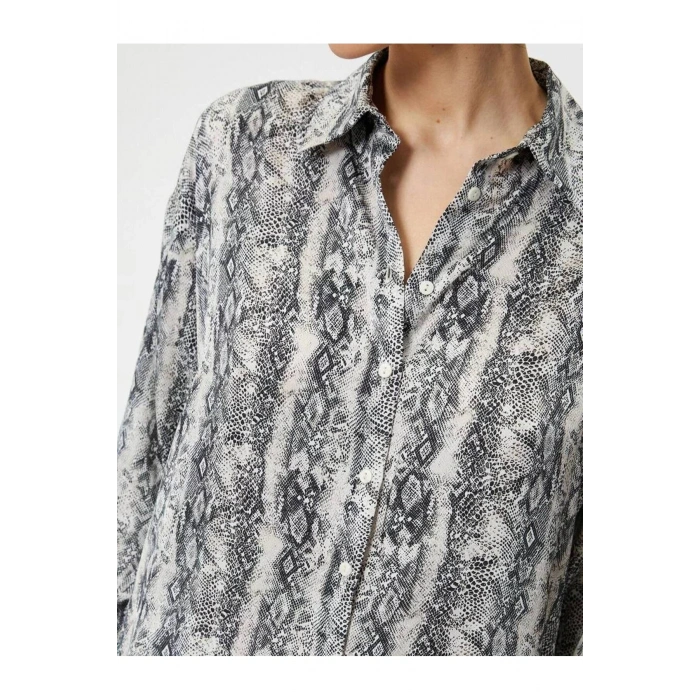 4sak60243uw Kadın Uzun Kol Gömlek Siyah Desenli