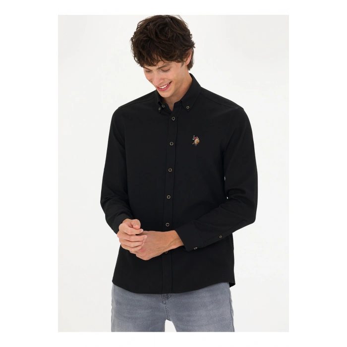 U.S. Polo Assn. Slim Fit Düğmeli Yaka Siyah Erkek Gömlek NOVAYA023K