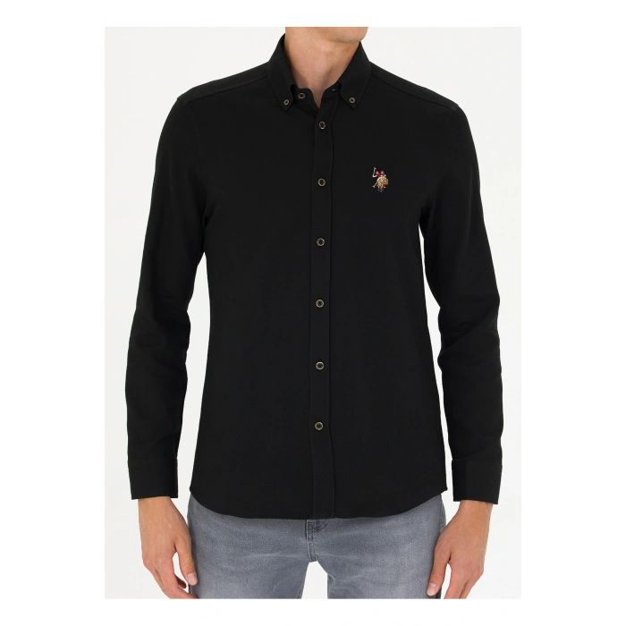 U.S. Polo Assn. Slim Fit Düğmeli Yaka Siyah Erkek Gömlek NOVAYA023K