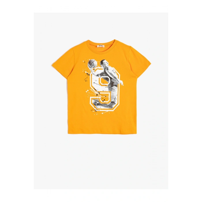 Baskılı Pamuklu Kısa Kollu Bisiklet Yaka Tişört