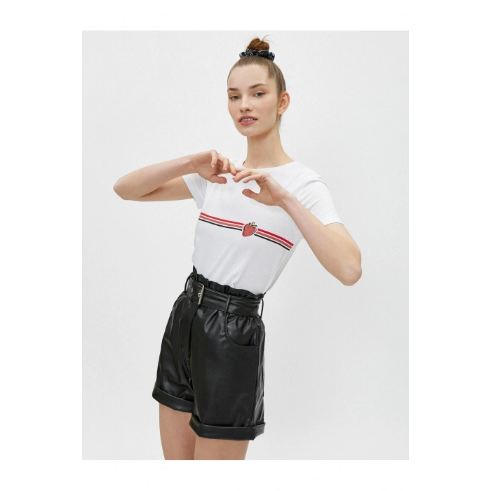 Baskılı Tişört Bisiklet Yaka Pamuklu