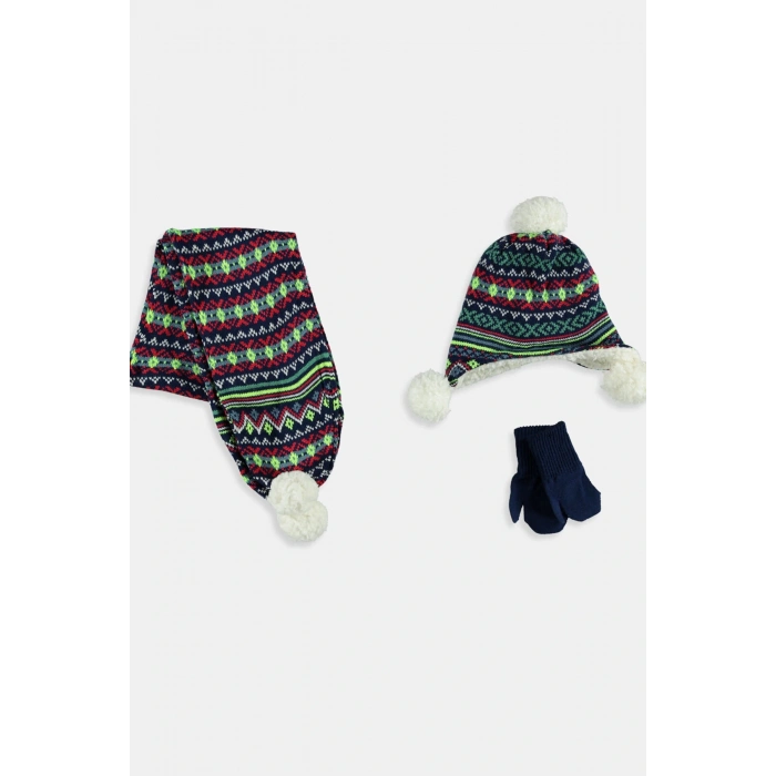 Erkek Çocuk Lacivert 1Qj Atkı & Bere & Eldiven Set