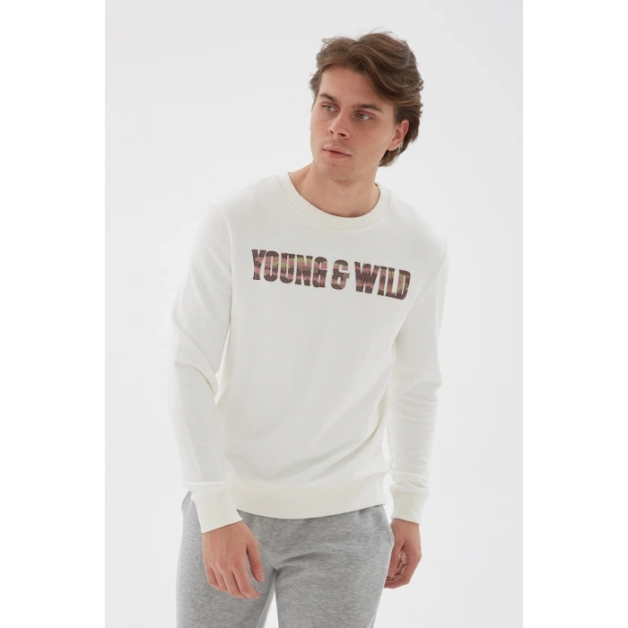 Bisiklet Yaka Baskılı Sweatshirt