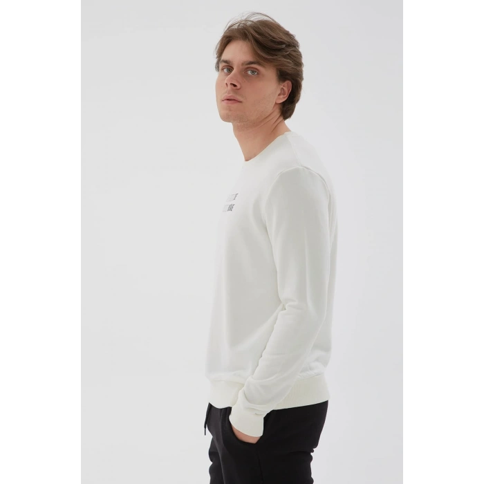 Bisiklet Yaka Baskılı Sweatshirt Ekru / Ecru