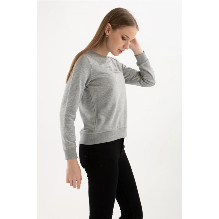 Baskılı Sweatshırt Gri Melanj / Grey Melange