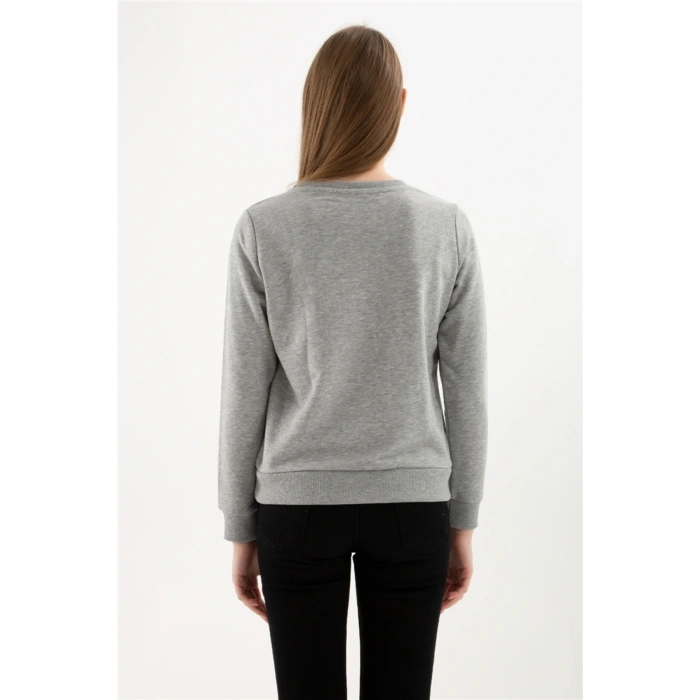Baskılı Sweatshırt Gri Melanj / Grey Melange