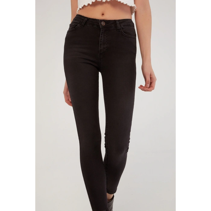 Yüksek Bel Skinny Fit Jean Pantolon Antrasit