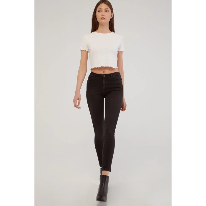 Yüksek Bel Skinny Fit Jean Pantolon Antrasit