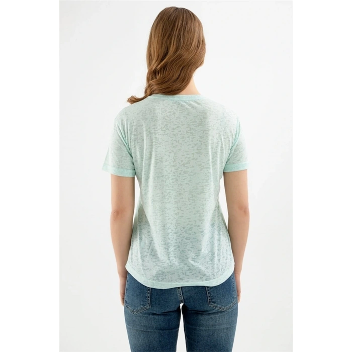 22y0547k1 Bisiklet Yaka Normal Kalıp Devore Mint Kadın T-shirt
