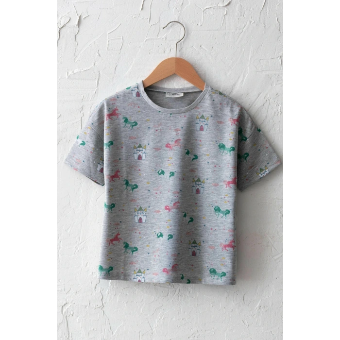 Kız Çocuk Gri Baskılı Lrw T-Shirt