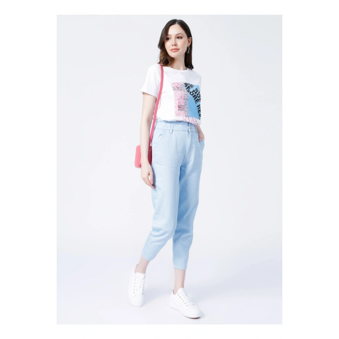22y0031k1 Yüksek Bel Relaxed Mavi Kadın Pantolon