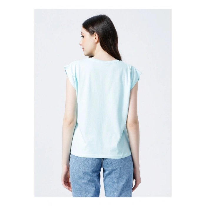 22y0391k1 Bisiklet Yakamini Kol Normal Kalıp Baskılı Mint Kadın T-shirt