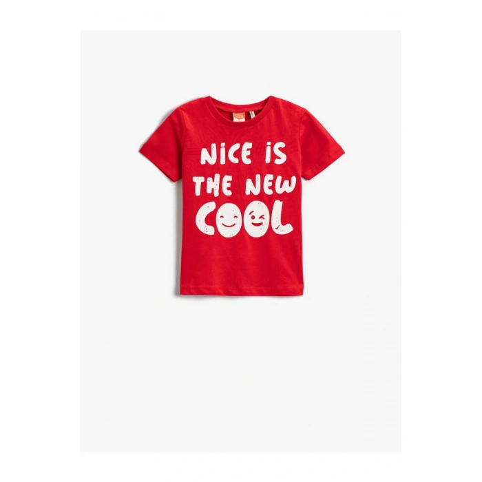 Slogan Baskılı Kısa Kollu Tişört Pamuklu