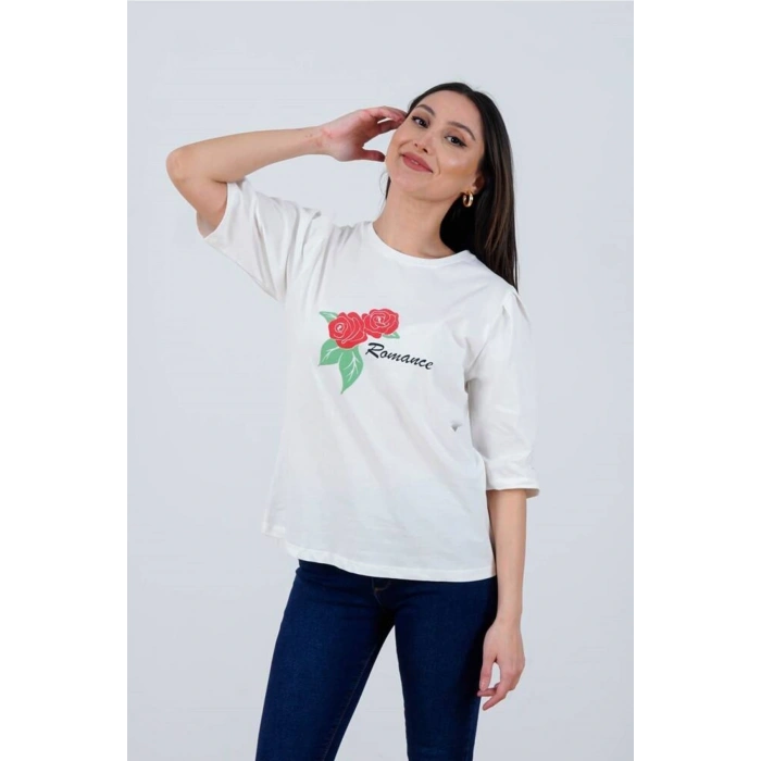 Kadın T-shirt Ekru 22y0467k1