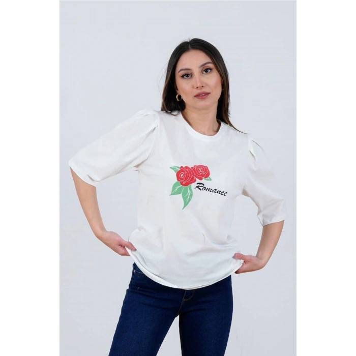 Kadın T-shirt Ekru 22y0467k1