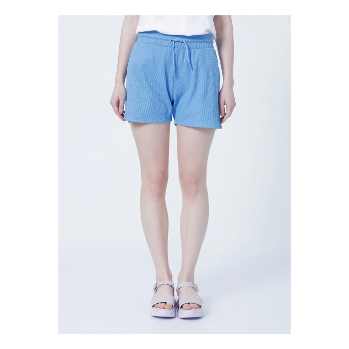 22y0657k1 Lastikli Rahat Petek Desenli Mavi Kadın Şort