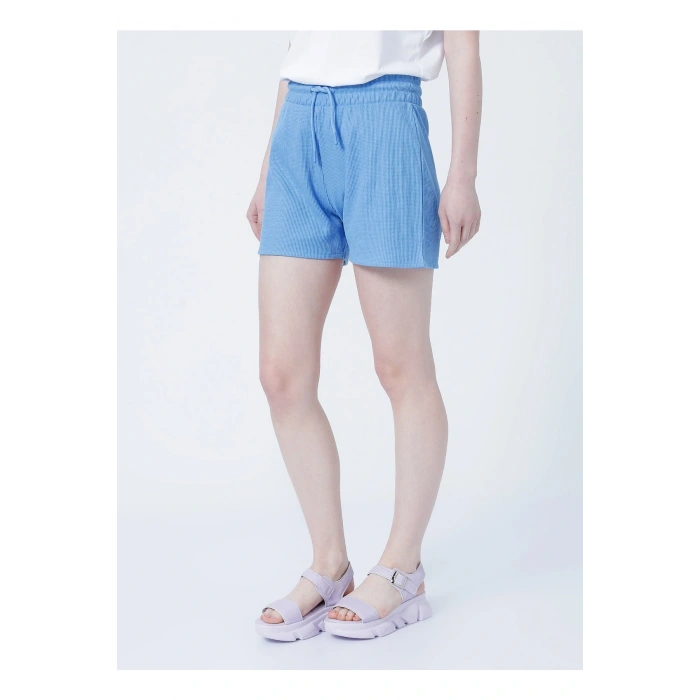 22y0657k1 Lastikli Rahat Petek Desenli Mavi Kadın Şort