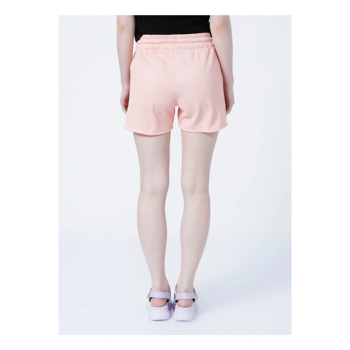 22y0657k1 Lastikli Rahat Petek Desenli Mercan Kadın Şort