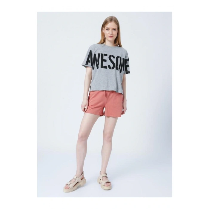 22y0655k1 Lastikli Rahat Kalıp Düz Pembe Kadın Şort