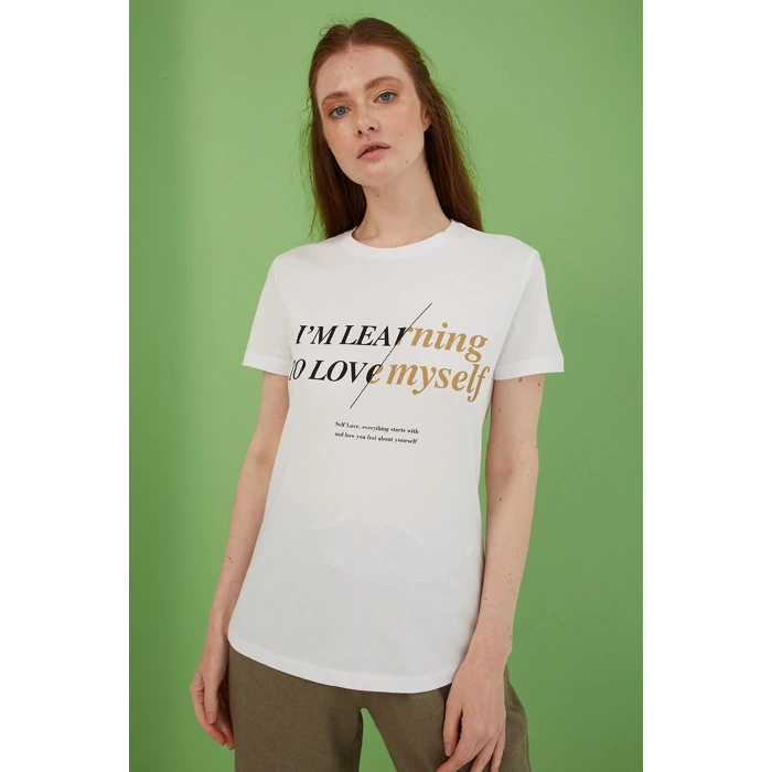Baskılı T-shirt Beyaz