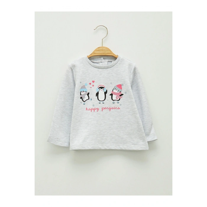 Bisiklet Yaka Uzun Kol Baskılı Kız Bebek Tişört