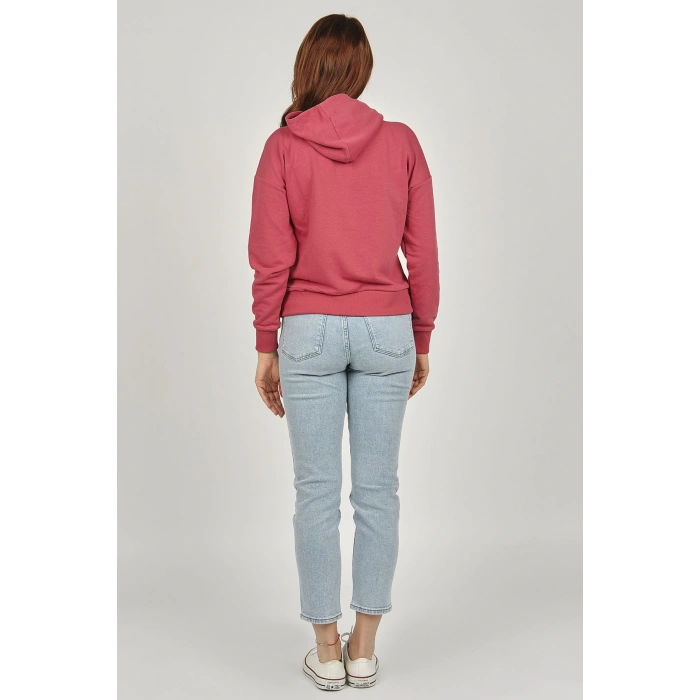 Kadın Baskılı Kapüşonlu Sweatshirt 5376k01 Gül Kurusu