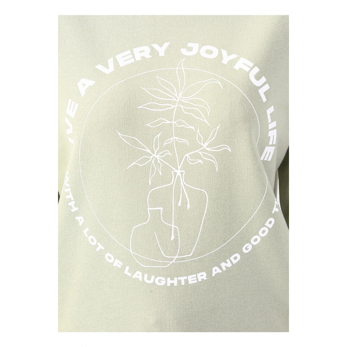 Bisiklet Yaka Baskılı Çağla Kadın Sweatshırt 22k0572k1