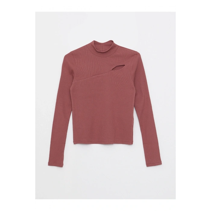 Dik Yaka Düz Uzun Kollu Kadın Tişört