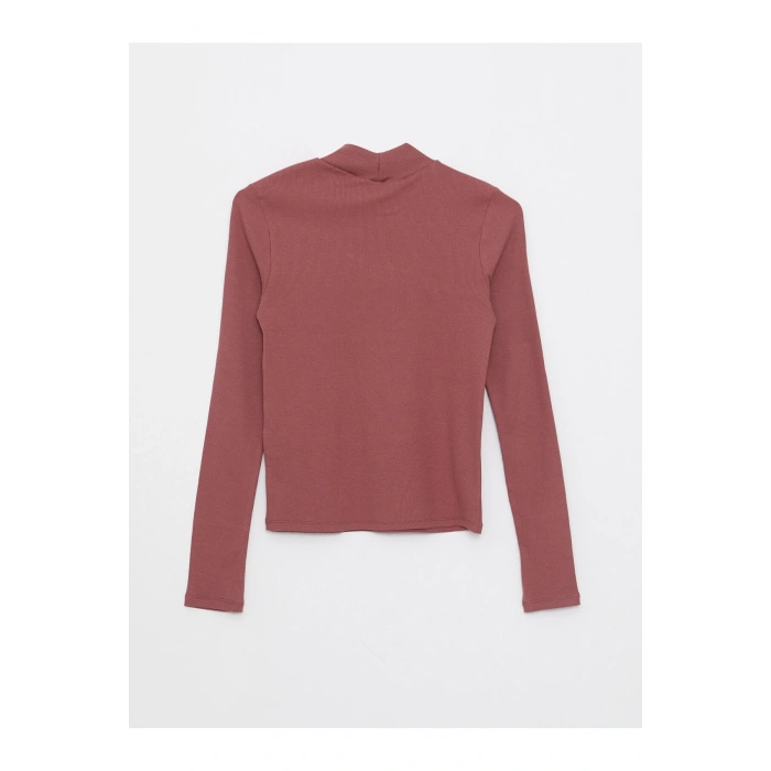 Dik Yaka Düz Uzun Kollu Kadın Tişört