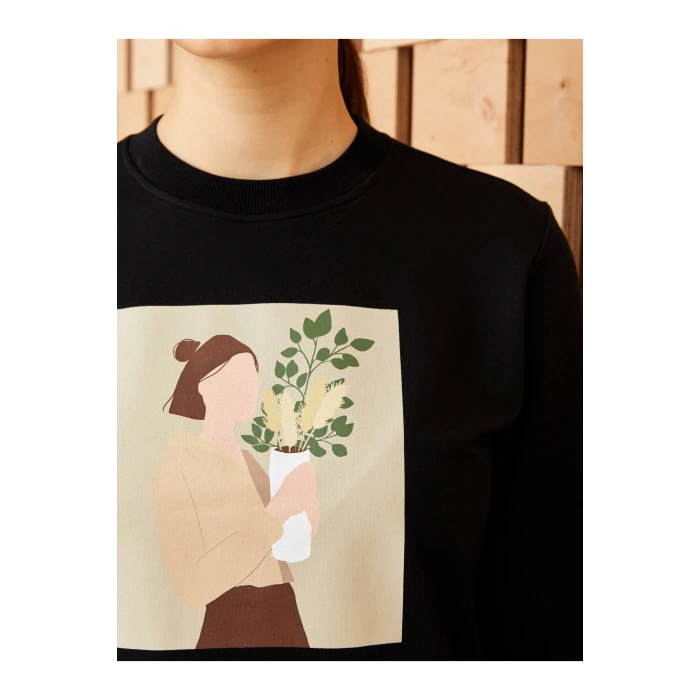 Bisiklet Yaka Baskılı Uzun Kollu Kadın Tunik