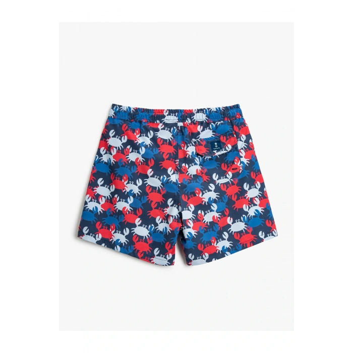 Deniz Şortu Yengeç Baskılı Beli Bağcıklı Cepli