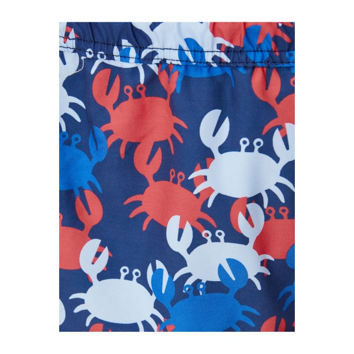 Deniz Şortu Yengeç Baskılı Beli Bağcıklı Cepli