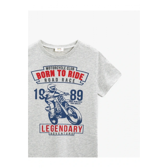Motosiklet Baskılı Kısa Kollu Tişört