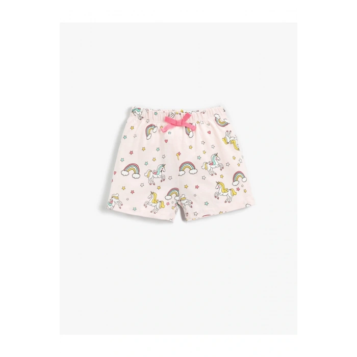 Kız Çocuk Unicorn Baskılı Beli Lastikli Şort Pamuklu