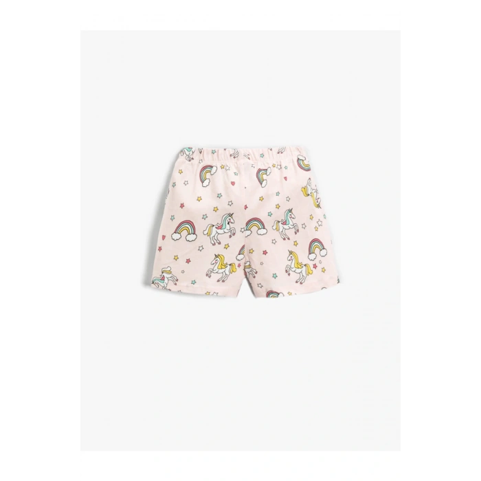 Kız Çocuk Unicorn Baskılı Beli Lastikli Şort Pamuklu
