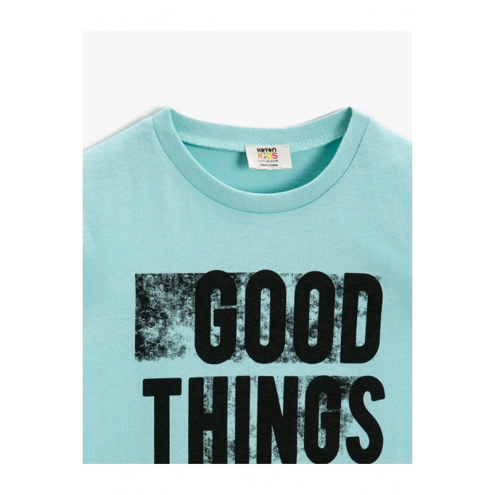 Slogan Baskılı Kısa Kollu Tişört Pamuklu