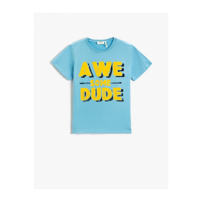 Slogan Baskılı Kısa Kollu Tişört Pamuklu