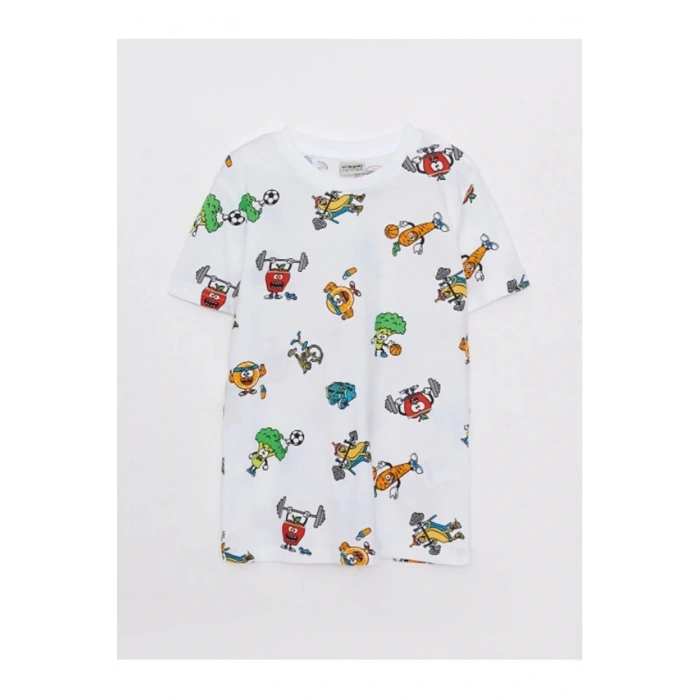 Bisiklet Yaka Baskılı Kısa Kollu Erkek Çocuk Tişört Ve Bermuda