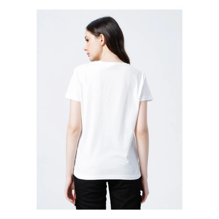 22y0041k1 Bisiklet Yakakısa Kollu Normal Kalıp Baskılı Ekru Kadın T-shirt
