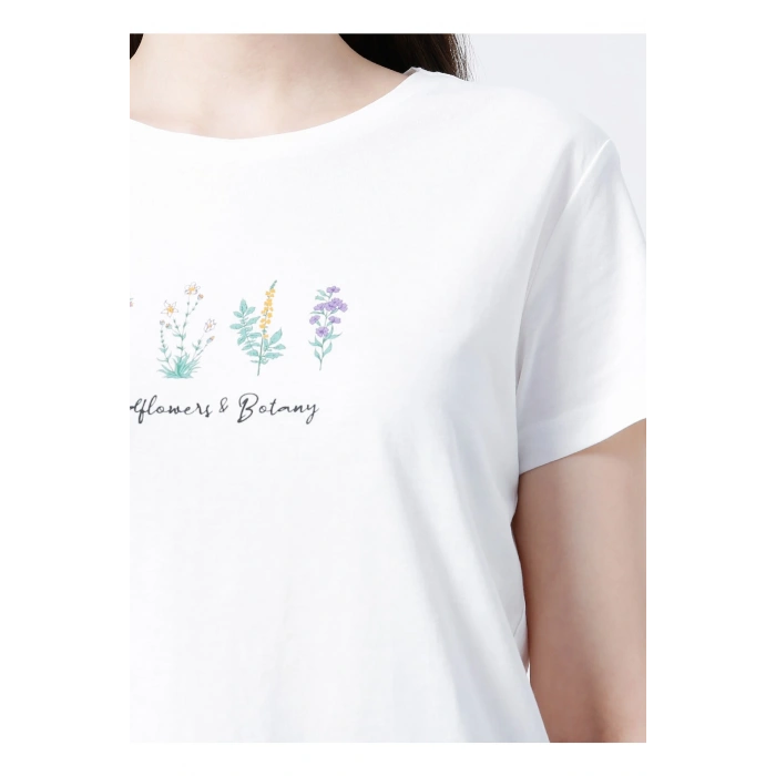 22y0041k1 Bisiklet Yakakısa Kollu Normal Kalıp Baskılı Ekru Kadın T-shirt