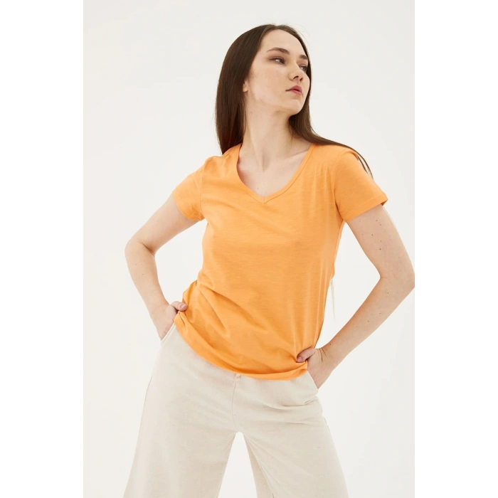 V Yaka T-Shirt Coral / Coral