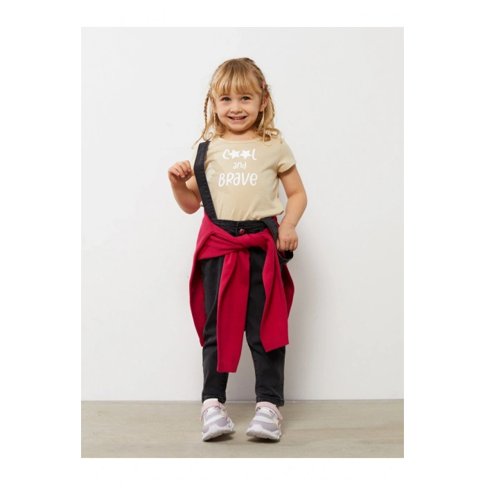 Bisiklet Yaka Kısa Kol Baskılı Pamuklu Kız Bebek Tişört