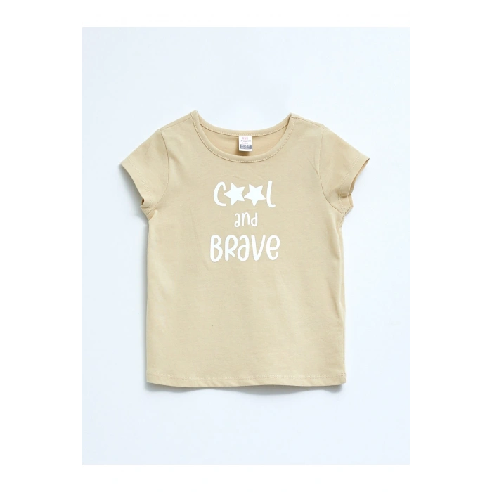 Bisiklet Yaka Kısa Kol Baskılı Pamuklu Kız Bebek Tişört