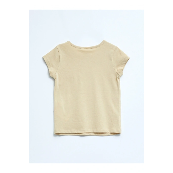 Bisiklet Yaka Kısa Kol Baskılı Pamuklu Kız Bebek Tişört